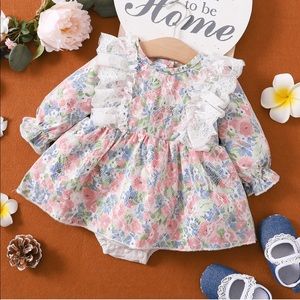 9-12 month floral lace long sleeve romper dress